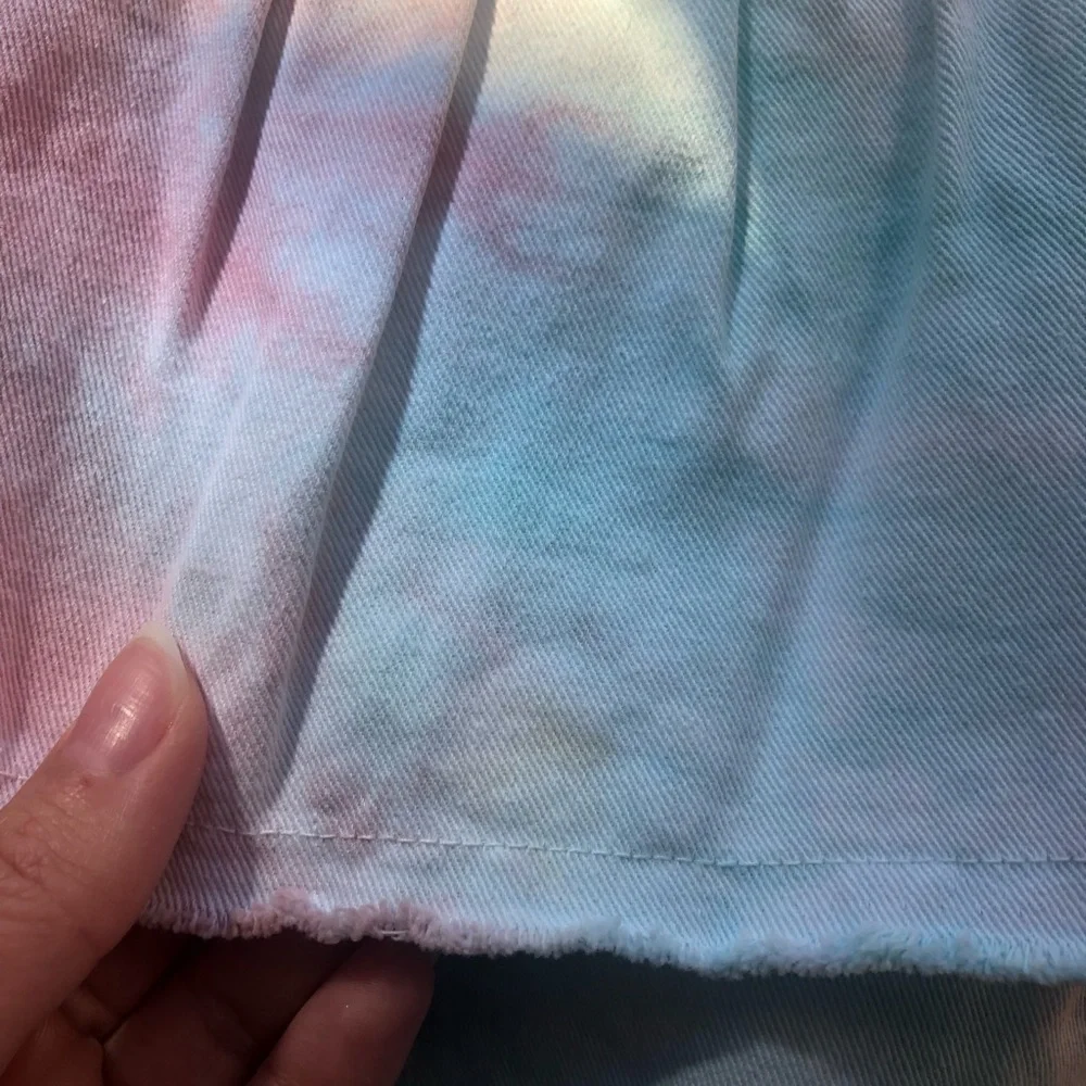 Loveshackfancy size 6 landen rainbow radial tie dye denim mini skirt ruffle